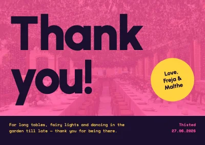 Thank-you card — garden wedding in pink