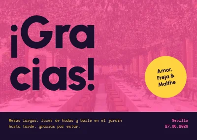 Tarjeta de agradecimiento — boda en el jardín en rosa