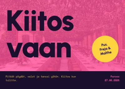 Kiitoskortti — vaaleanpunainen puutarhahäät