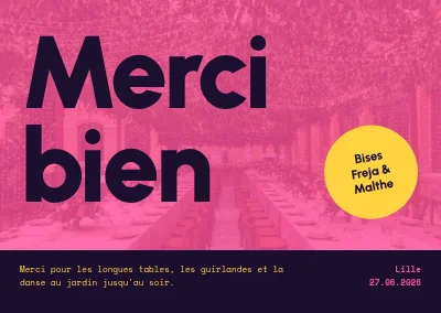 Carte de remerciement — mariage au jardin en rose