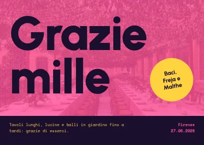 Biglietto di ringraziamento — matrimonio in giardino in rosa