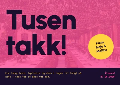 Takkekort — hagebryllup i rosa