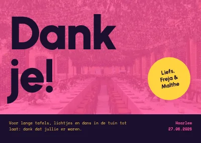 Bedankkaart — tuinbruiloft in roze