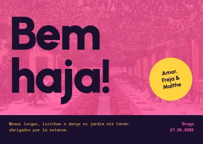 Cartão de agradecimento — casamento no jardim em rosa