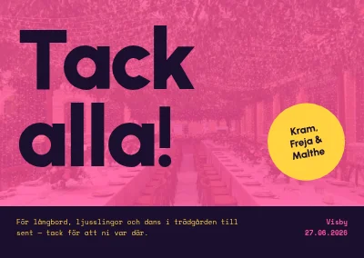 Tackkort — trädgårdsbröllop i rosa