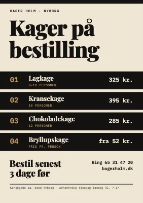 Kagebestilling — bager i Nyborg