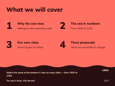 Page 2 of School presentation — climate and the sea