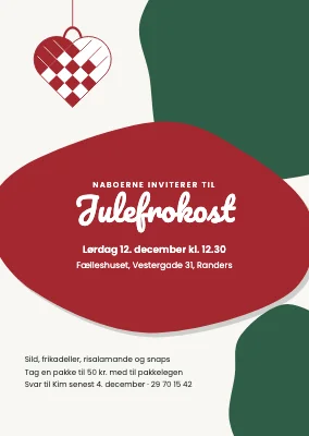 Julefrokost med flettet hjerte — invitation