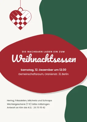 Weihnachtsessen mit Flechtherz — Einladung
