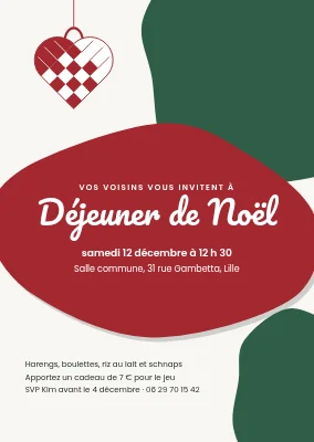 Déjeuner de Noël avec un cœur tressé — invitation