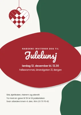Julelunsj med flettet hjerte — invitasjon