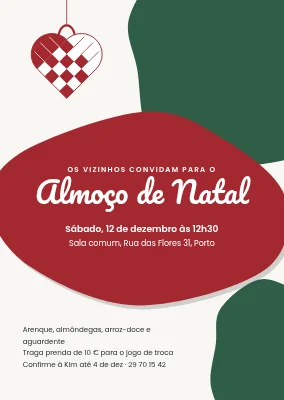 Almoço de Natal com coração entrançado — convite