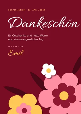 Konfirmation Dankeskarte — Blumen aus Scherenschnittpapier