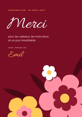 Carte de remerciement de confirmation — fleurs en papier découpé