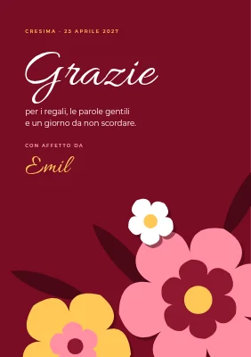Biglietto di ringraziamento per la cresima — fiori di carta ritagliata