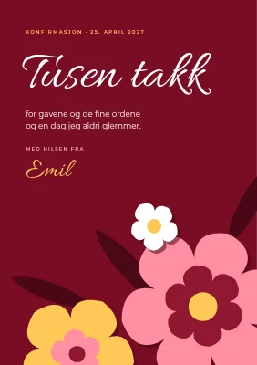 Konfirmasjonstakkekort — blomster av klippet papir