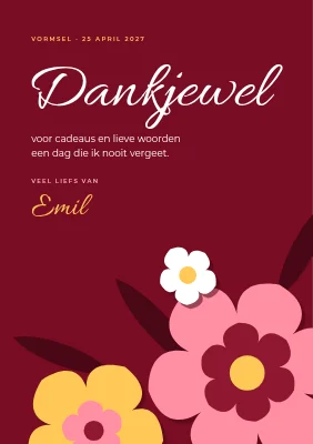 Bedankkaartje vormsel — bloemen van geknipt papier