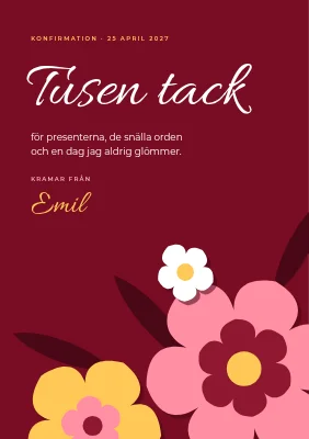 Tackkort för konfirmation — blommor i klippt papper
