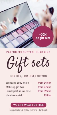 Door poster for a perfumery — gift sets −30 %