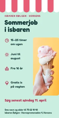 Dørplakat til isbutik — sommerjob