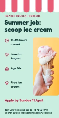 Door poster for an ice-cream shop — summer job