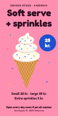 Door poster for an ice cream bar — soft serve with sprinkles