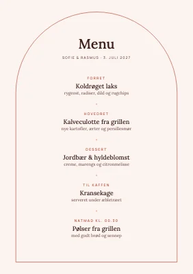 Side 2 af Bryllupsmenu — havebryllup i buevindue