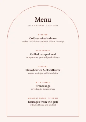Page 2 of Wedding menu — garden wedding in an arch