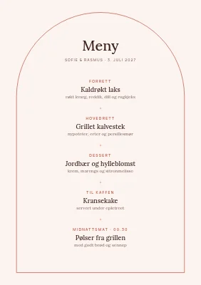 Side 2 av Bryllupsmeny — hagebryllup i en bue