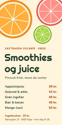 Dørplakat til juicebar — smoothies og juice
