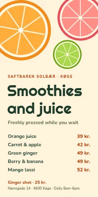 Door poster for a juice bar — smoothies and juice