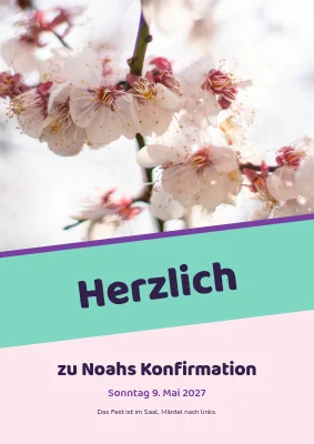 Konfirmation — pastellfarbenes Willkommensschild mit schrägem Band