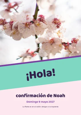 Confirmación — cartel de bienvenida pastel con banda inclinada