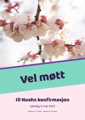 Konfirmasjon — pastell velkomstskilt med skråstilt bånd