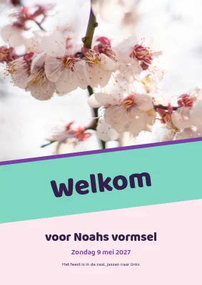 Vormsel — pastel welkomstbord met een schuine band