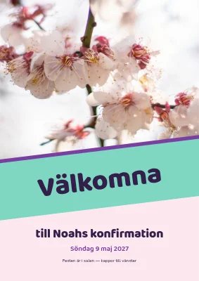 Konfirmation — pastellfärgad välkomstskylt med snett band