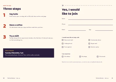 Seiten 10–11 von Volunteer recruitment booklet for an association – 12 pages