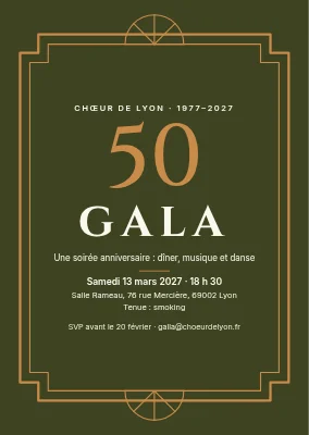 Invitation de gala — cadre art déco et 50 cuivré