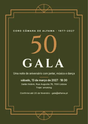 Convite de gala — moldura art déco e 50 em cobre