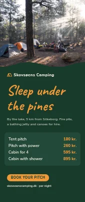 Campsite roll-up — tents and cabins