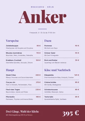 Brasserie — À-la-carte in zwei Spalten