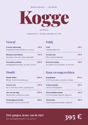 Brasserie — à la carte in twee kolommen