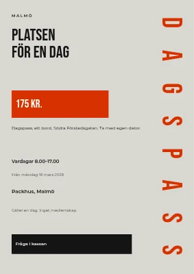 Ett dagskort för en skrivbordsplats i Ribe