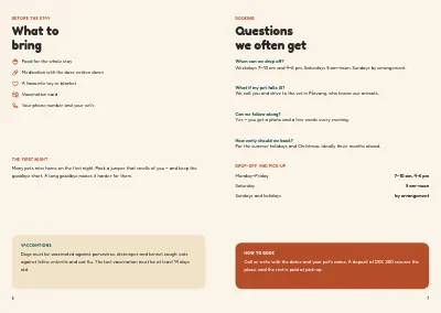 Pages 6–7 of Brochure for a pet boarding kennel – 8 pages