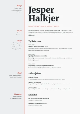 Lukion opettajan CV — punainen marginaali