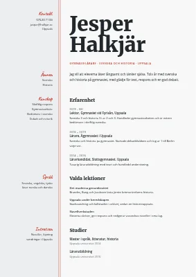 Gymnasielärar-CV — röd marginal