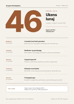 Ukeplan — vegansk lunsjkjøkken